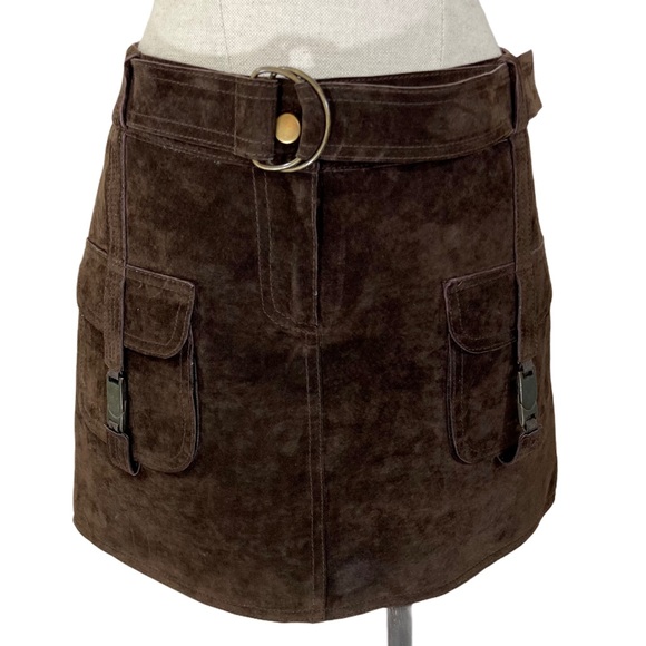 John Carlisle soft brown suede leather mini skirt